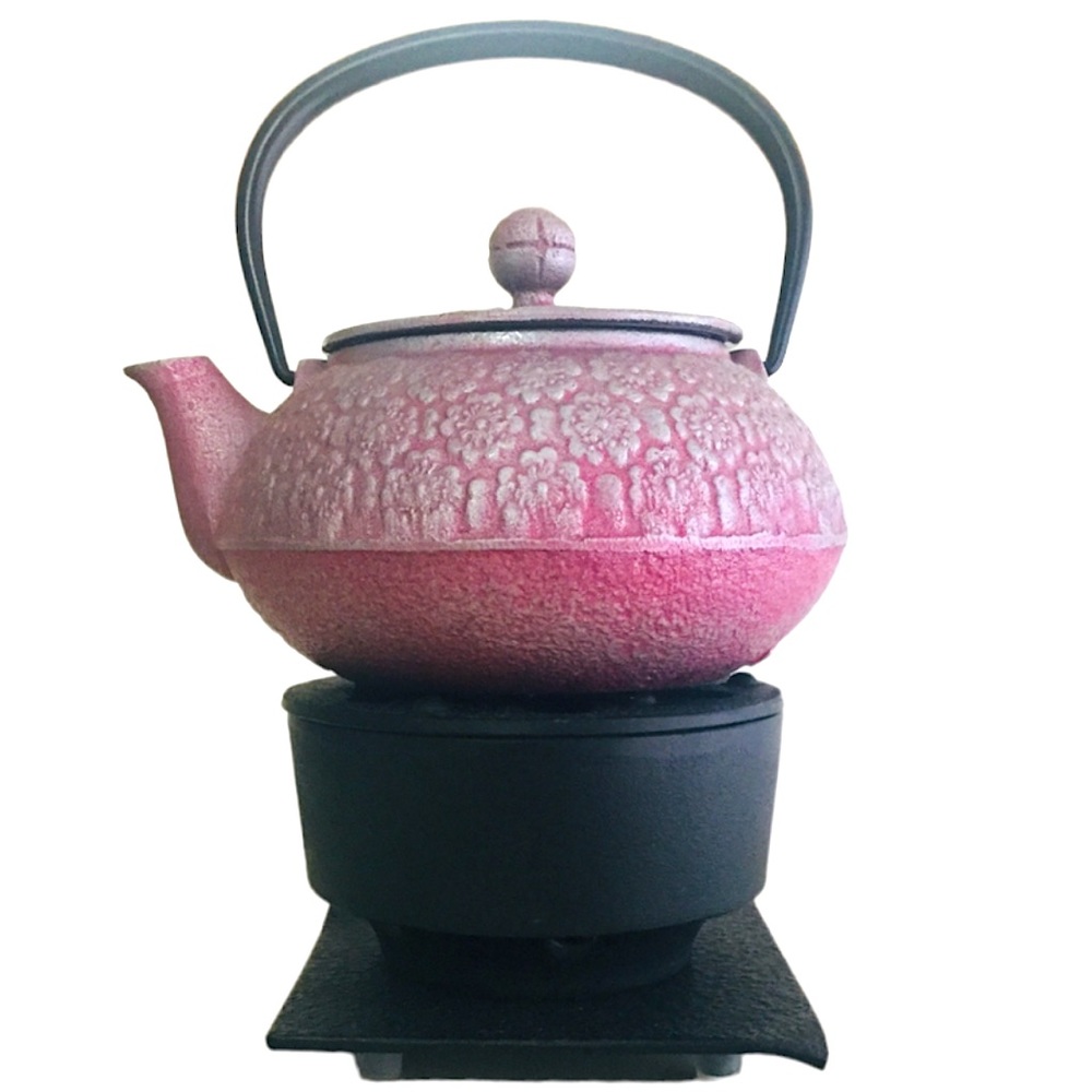 Teavana cast iron Sakura cherry blossom tea pot, infuser, warmer and trivet. NEW